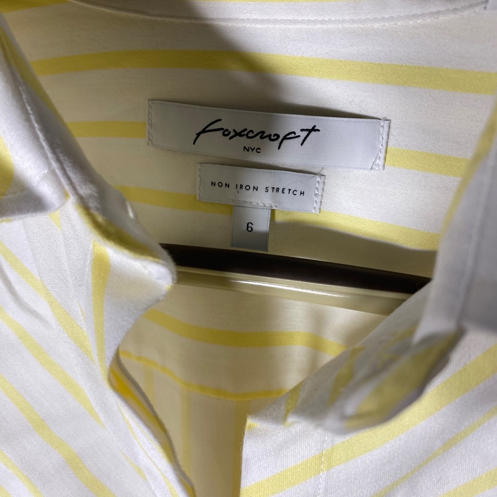 Foxcroft NYC Womens Yellow White Striped Non Iron Stretch Button Up Shirt 6 flaw - Picture 3 of 6
